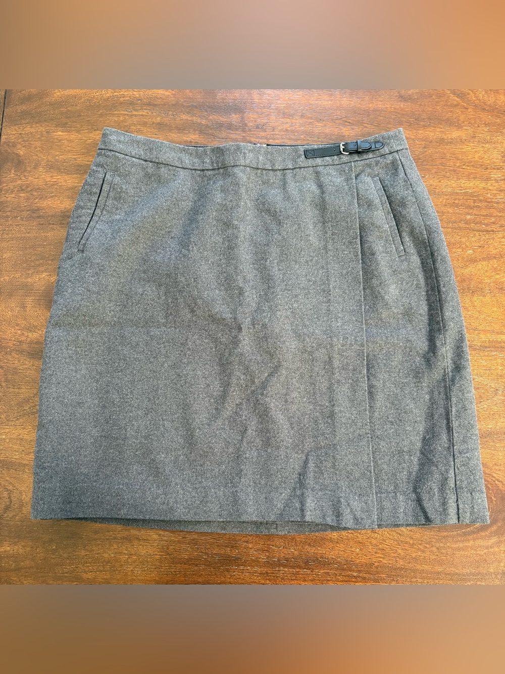 L.L. Bean Gray Cotton Faux Wrap Skirt with Kilt Style Belt Detail & Wool Look 14